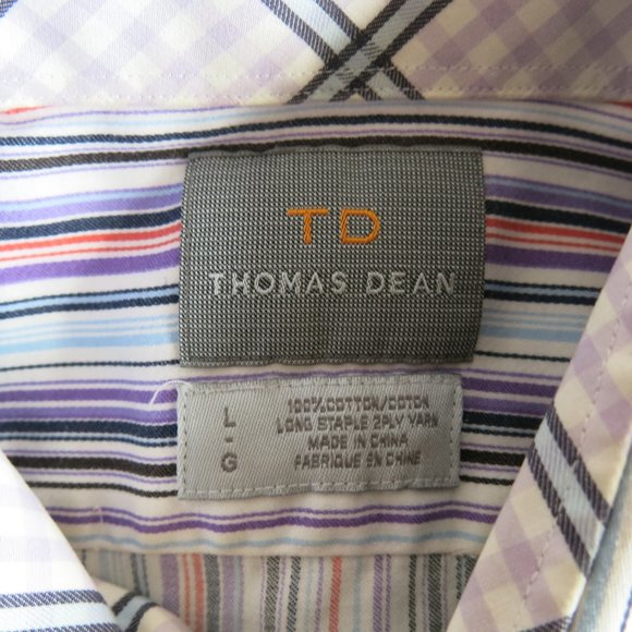 TD Thomas Dean Multi Color Stripe Button Down Long Sleeve Shirt - Size Large - Picture 5 of 5